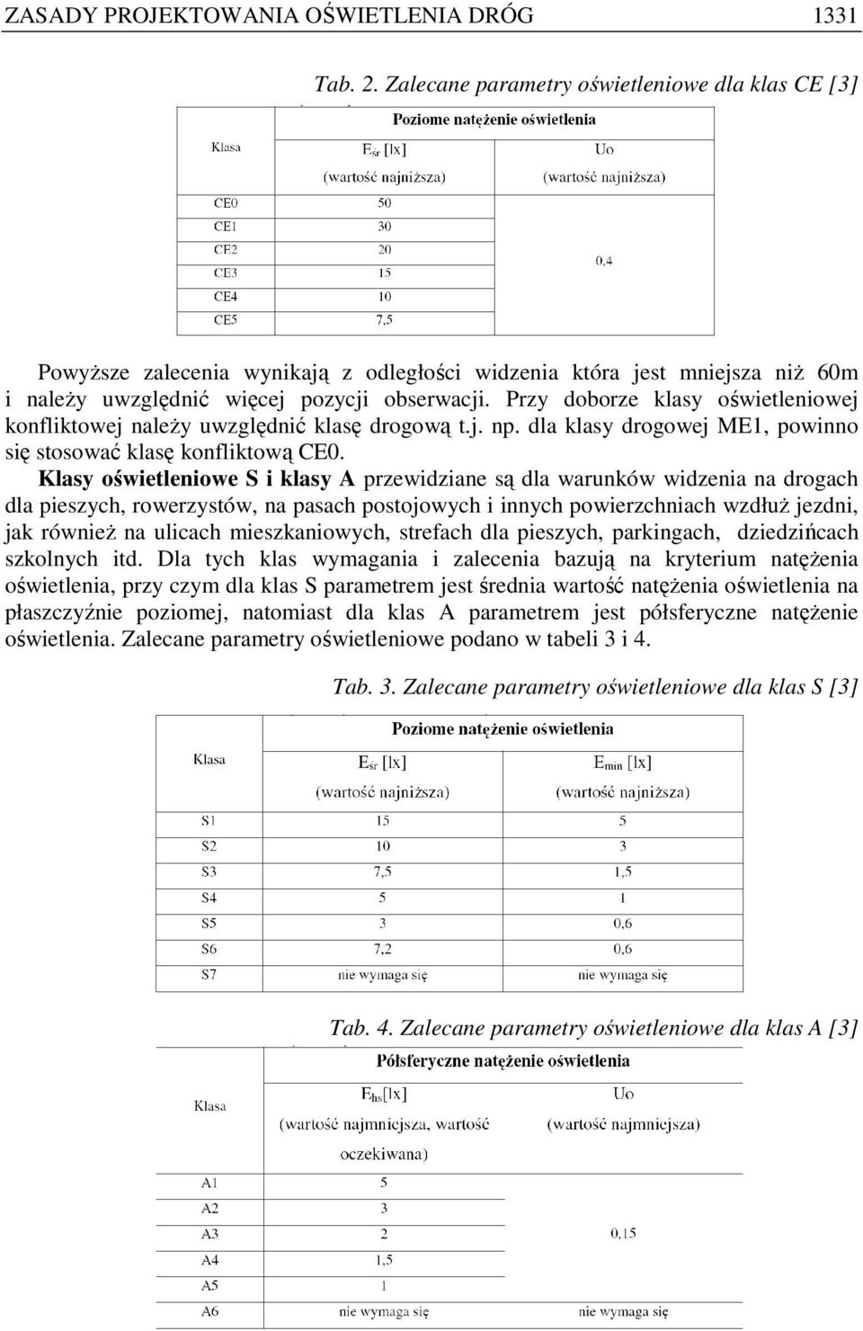 Przy doborze klasy oświetleniowej konfliktowej naleŝy uwzględnić klasę drogową t.j. np. dla klasy drogowej ME1, powinno się stosować klasę konfliktową CE0.