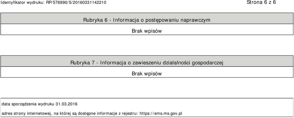 data sporządzenia wydruku 31.03.