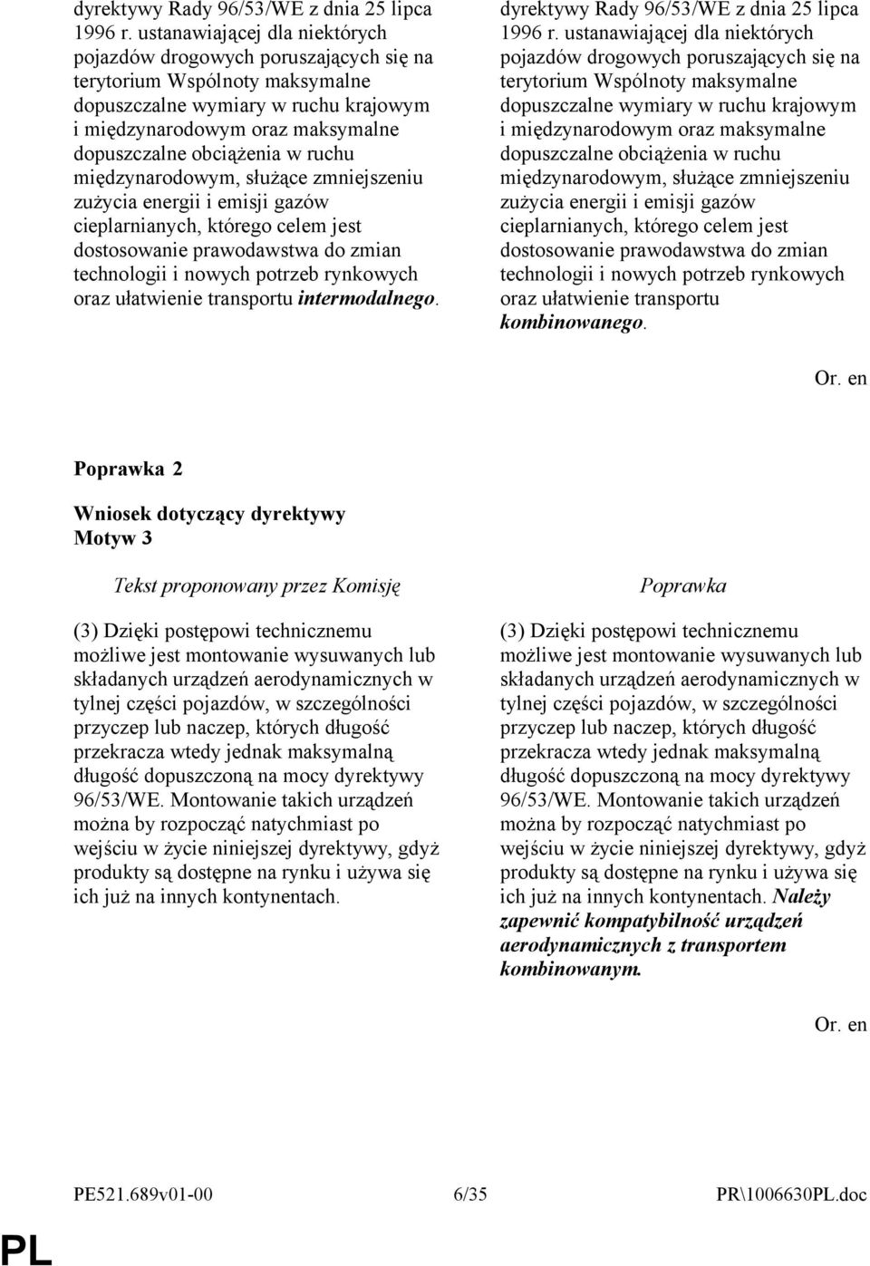ruchu międzynarodowym, służące zmniejszeniu zużycia energii i emisji gazów cieplarnianych, którego celem jest dostosowanie prawodawstwa do zmian technologii i nowych potrzeb rynkowych oraz ułatwienie