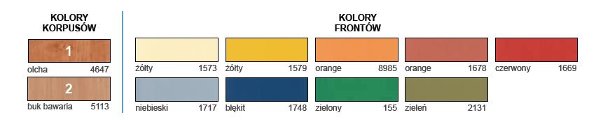 Cennik dotyczy koloru buk, olcha (inny za dopłatą). Kolorowa obrzeżówka dopłata 15 % do segmentu. Segmenty i biurka zamykane na zamek.