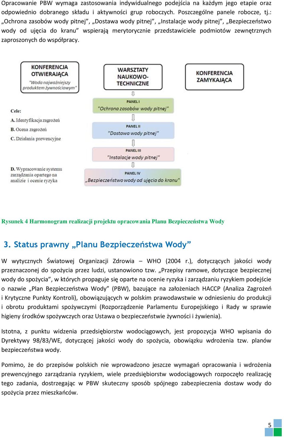 współpracy. Rysunek 4 Harmonogram realizacji projektu opracowania Planu Bezpieczeństwa Wody 3. Status prawny Planu Bezpieczeństwa Wody W wytycznych Światowej Organizacji Zdrowia WHO (2004 r.