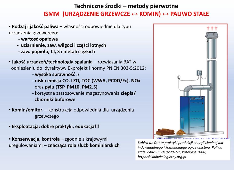 popiołu, Cl, S i metali ciężkich Jakość urządzeń/technologia spalania rozwiązania BAT w odniesieniu do dyrektywy Ekprojekt i normy PN EN 303-5:2012: - wysoka sprawność η - niska emisja CO, LZO, TOC