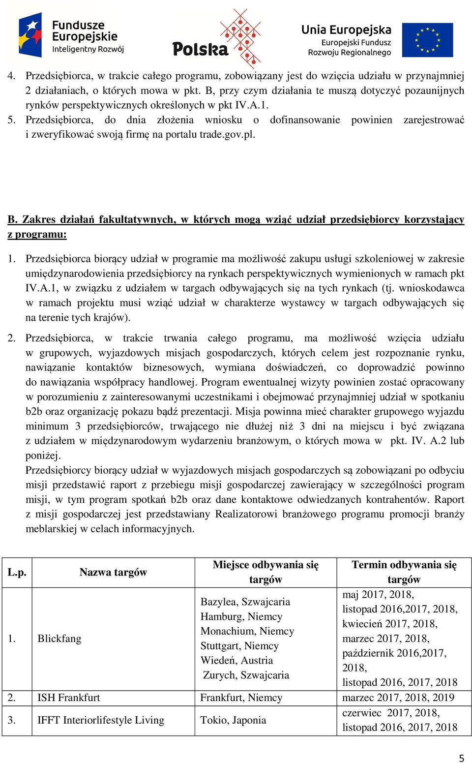 Przedsiębiorca, do dnia złożenia wniosku o dofinansowanie powinien zarejestrować i zweryfikować swoją firmę na portalu trade.gov.pl. B.