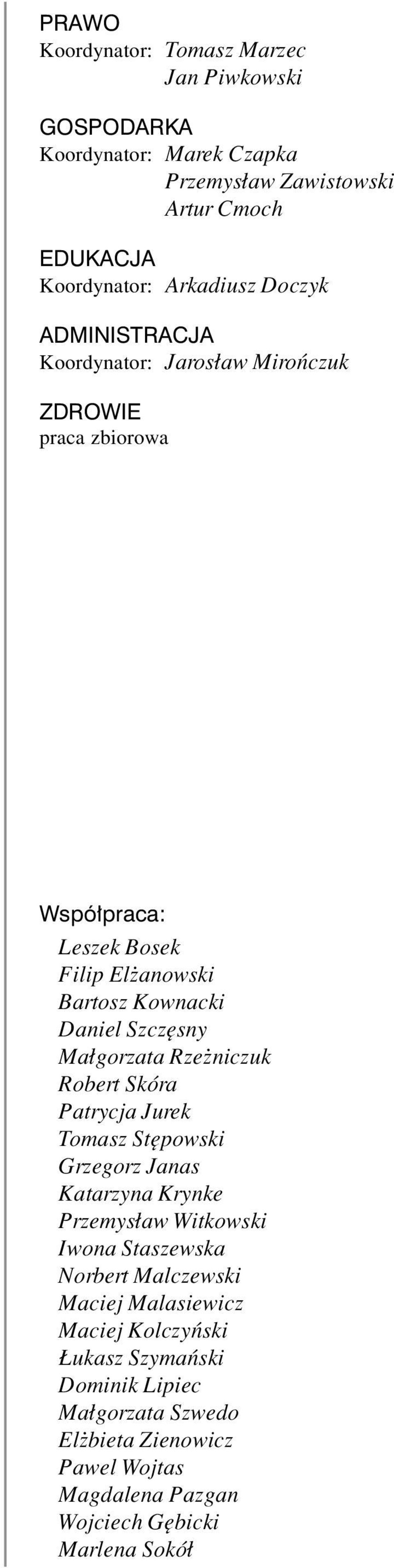 gorzata Rzeøniczuk Robert SkÛra Patrycja Jurek Tomasz StÍpowski Grzegorz Janas Katarzyna Krynke Przemys aw Witkowski Iwona Staszewska Norbert Malczewski