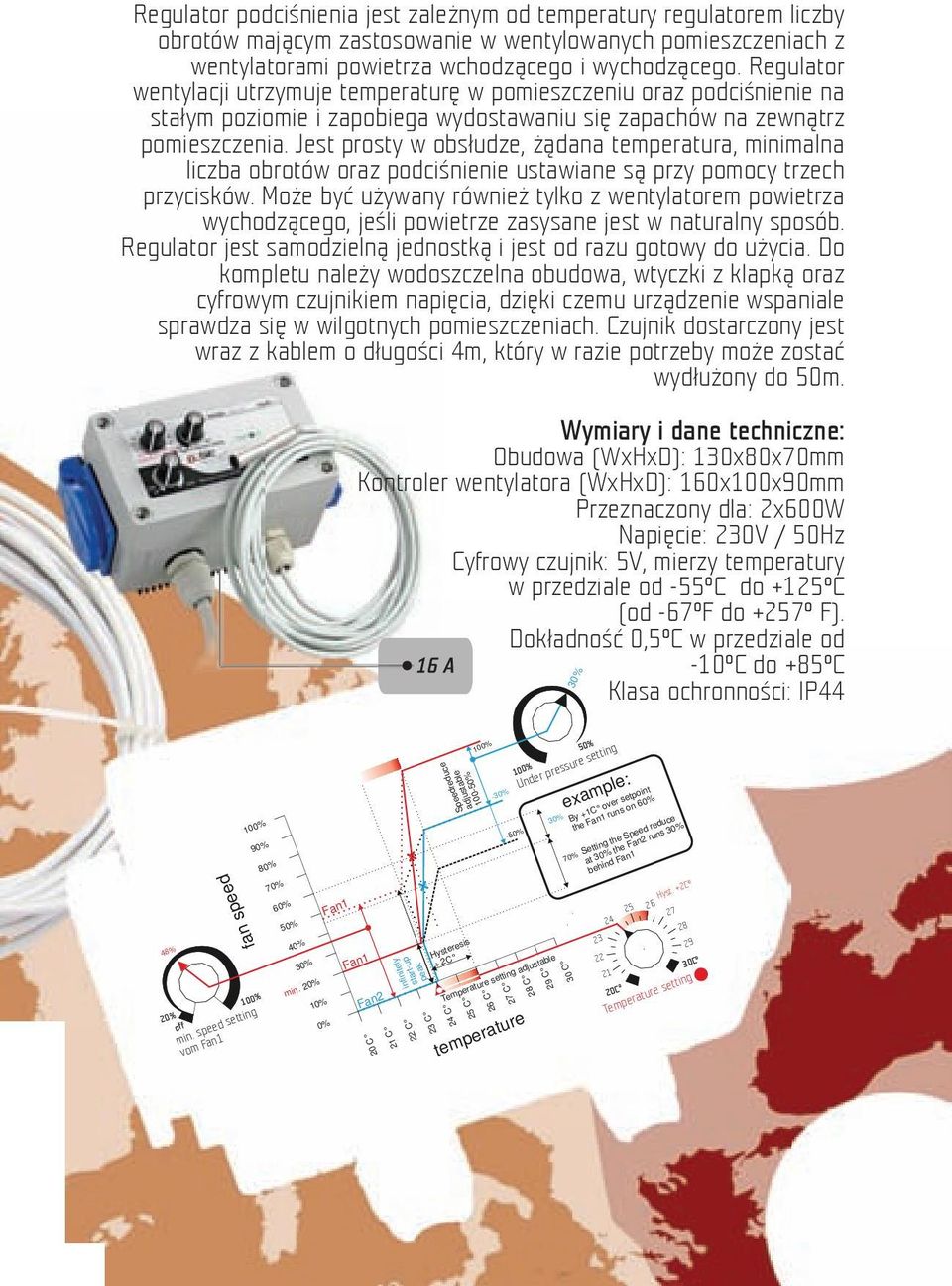 Jest prosty w obsłudze, żądana temperatura, minimalna liczba obrotów oraz podciśnienie ustawiane są przy pomocy trzech przycisków.