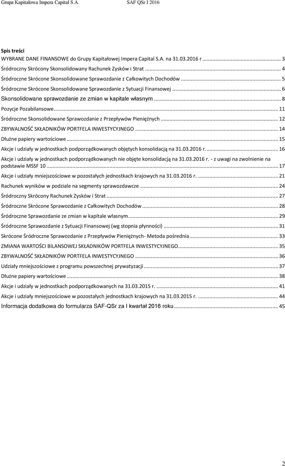 .. 6 Skonsolidowane sprawozdanie ze zmian w kapitale własnym... 8 Pozycje Pozabilansowe... 11 Śródroczne Skonsolidowane Sprawozdanie z Przepływów Pieniężnych.