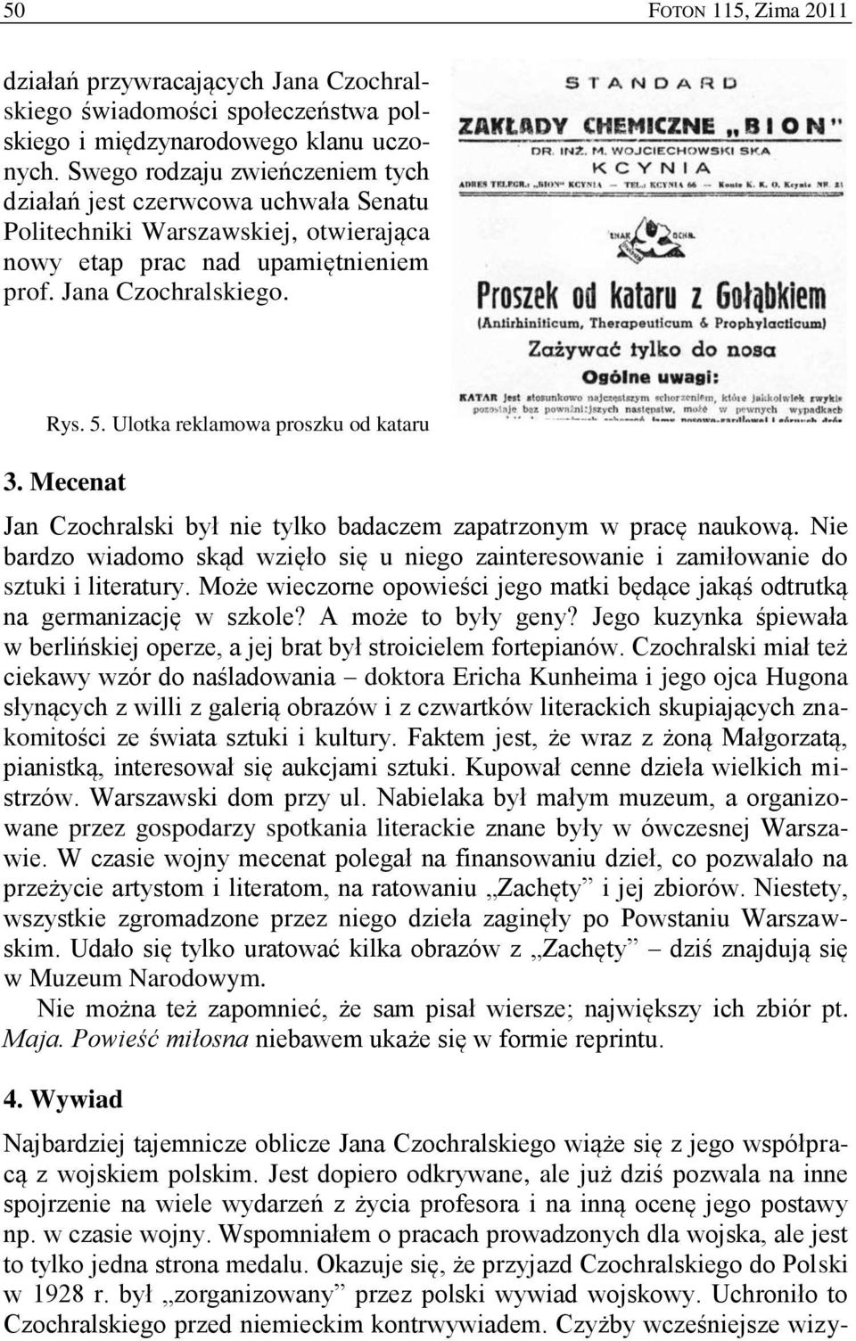 Ulotka reklamowa proszku od kataru 3. Mecenat Jan Czochralski był nie tylko badaczem zapatrzonym w pracę naukową.