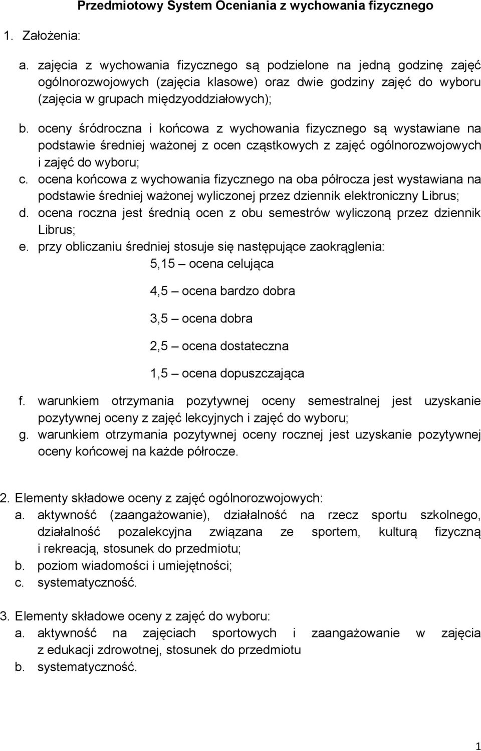 oceny śródroczna i końcowa z wychowania fizycznego są wystawiane na podstawie średniej ważonej z ocen cząstkowych z zajęć ogólnorozwojowych i zajęć do wyboru; c.