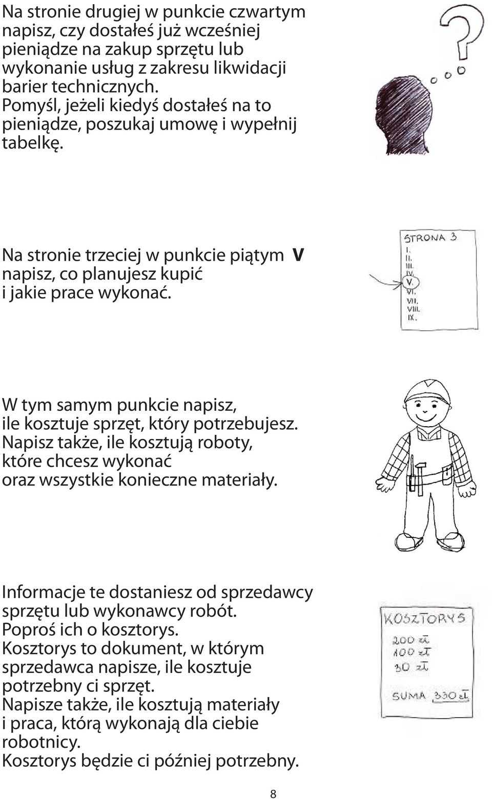 W tym samym punkcie napisz, ile kosztuje sprzęt, który potrzebujesz. Napisz także, ile kosztują roboty, które chcesz wykonać oraz wszystkie konieczne materiały.