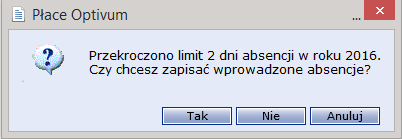 dzieckiem (wynikającą z art. 188 Kodeksu pracy)? 4/7 Absencja zostanie zarejestrowana. Jeśli użytkownik wprowadzi od razu dwa dni absencji (np. od 01.02.