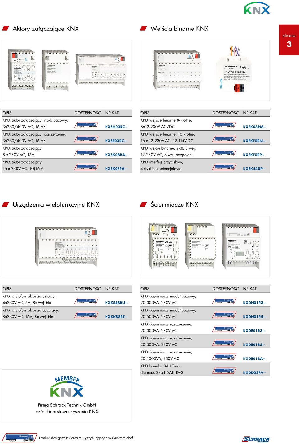 10(16)A KXSK0FRA-- KNX wejście binarne 8-krotne, 8x12-230V AC/DC KXEK08RM-- KNX wejście binarne, 16-krotne, 16 x 12-230V AC, 12-115V DC KXEKF0RN-- KNX wejcie binarne, 2x8, 8 wej. 12-230V AC, 8 wej.