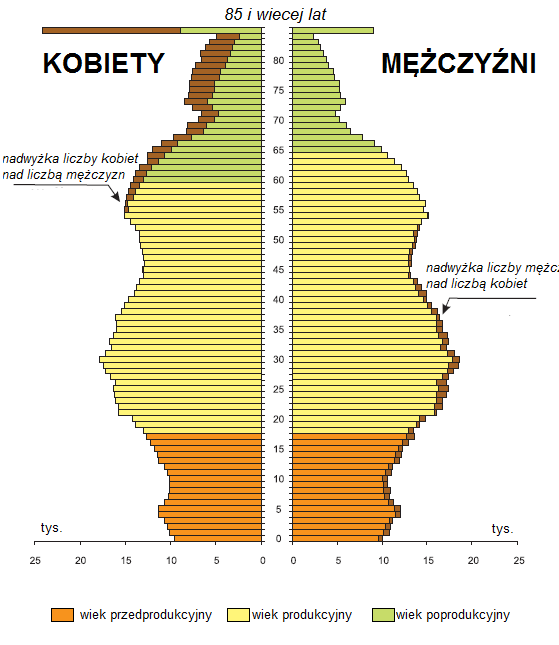 Zadania 20. i 21. rozwiąż wykorzystując poniższy wykres. A A B B Rys. Struktura płci i wieku województwa podkarpackiego w 2013 roku.