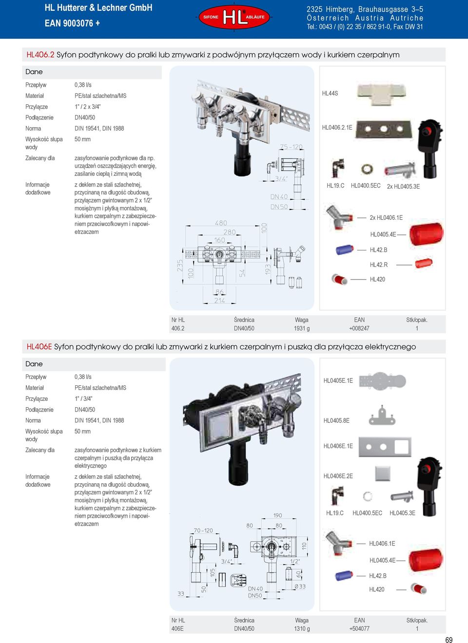 przeciwcofkowym i napowietrzaczem HL44S HL0406.2.1E.C HL0400.5EC 2x HL0405.3E 2x HL0406.1E HL0405.4E HL42.B HL42.R HL420 406.