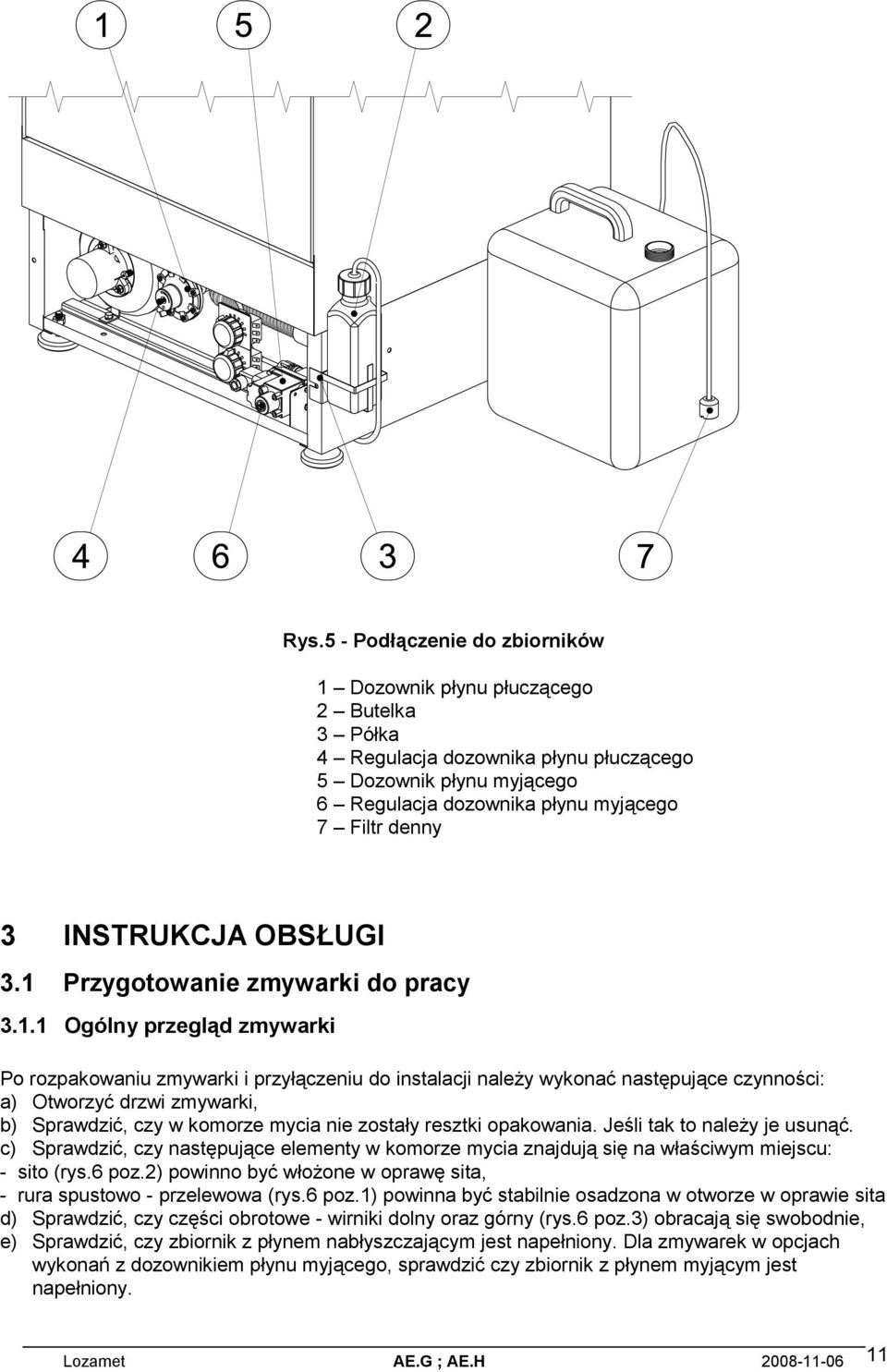 Przygotowanie zmywarki do pracy 3.1.