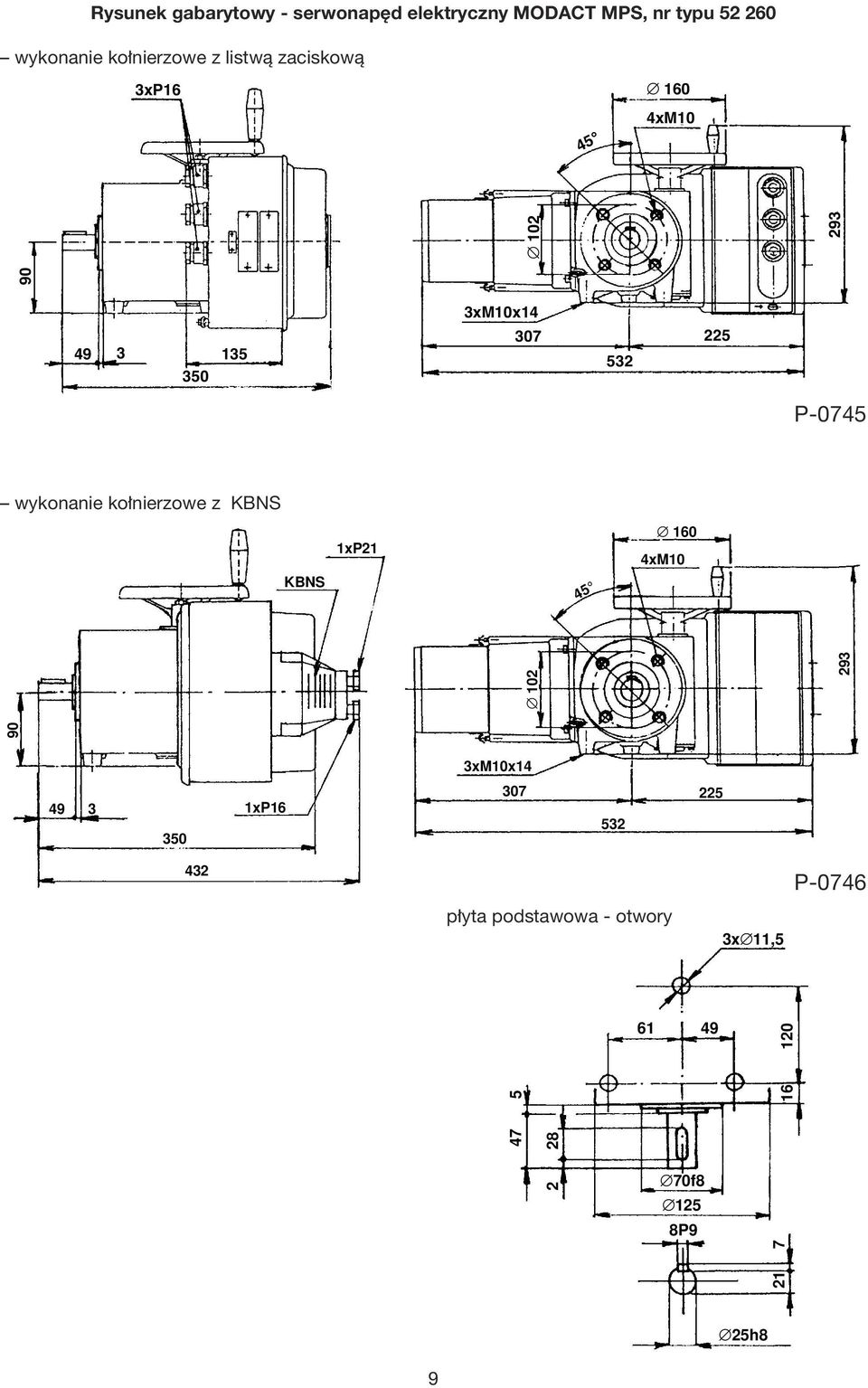 wykonanie kołnierzowe z KNS KNS 1xP21 45 160 4xM10 90 102 293 3xM10x14 49 3 1xP16 350 307