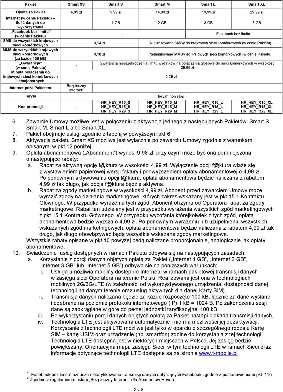 stacjonarnych Internet poza Pakietem Taryfa Kod promocji - - 1 GB 2 GB 3 GB 5 GB - - Facebook bez limitu 1 0,14 zł Nielimitowane SMSy do krajowych sieci komórkowych (w cenie Pakietu) 0,18 zł