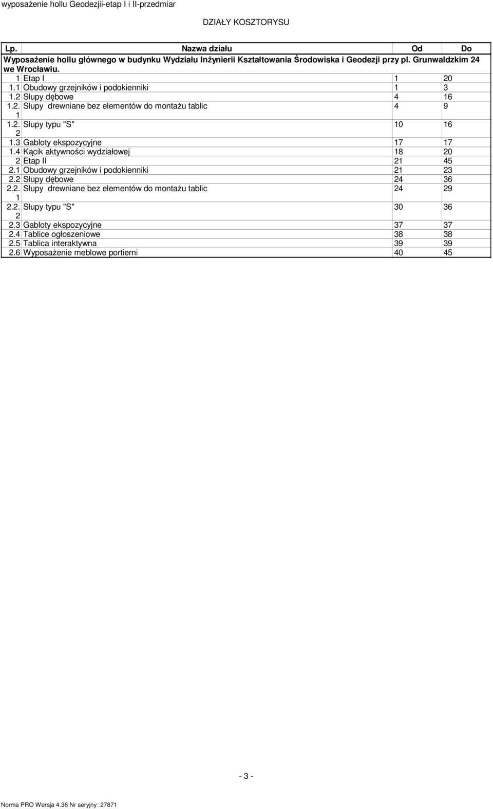 Obudowy grzejników i podokienniki 3. Słupy dębowe 6.. Słupy drewniane bez eleentów do ontaŝu tablic 9.. Słupy typu "S" 0 6.3 Gabloty ekspozycyjne 7 7.