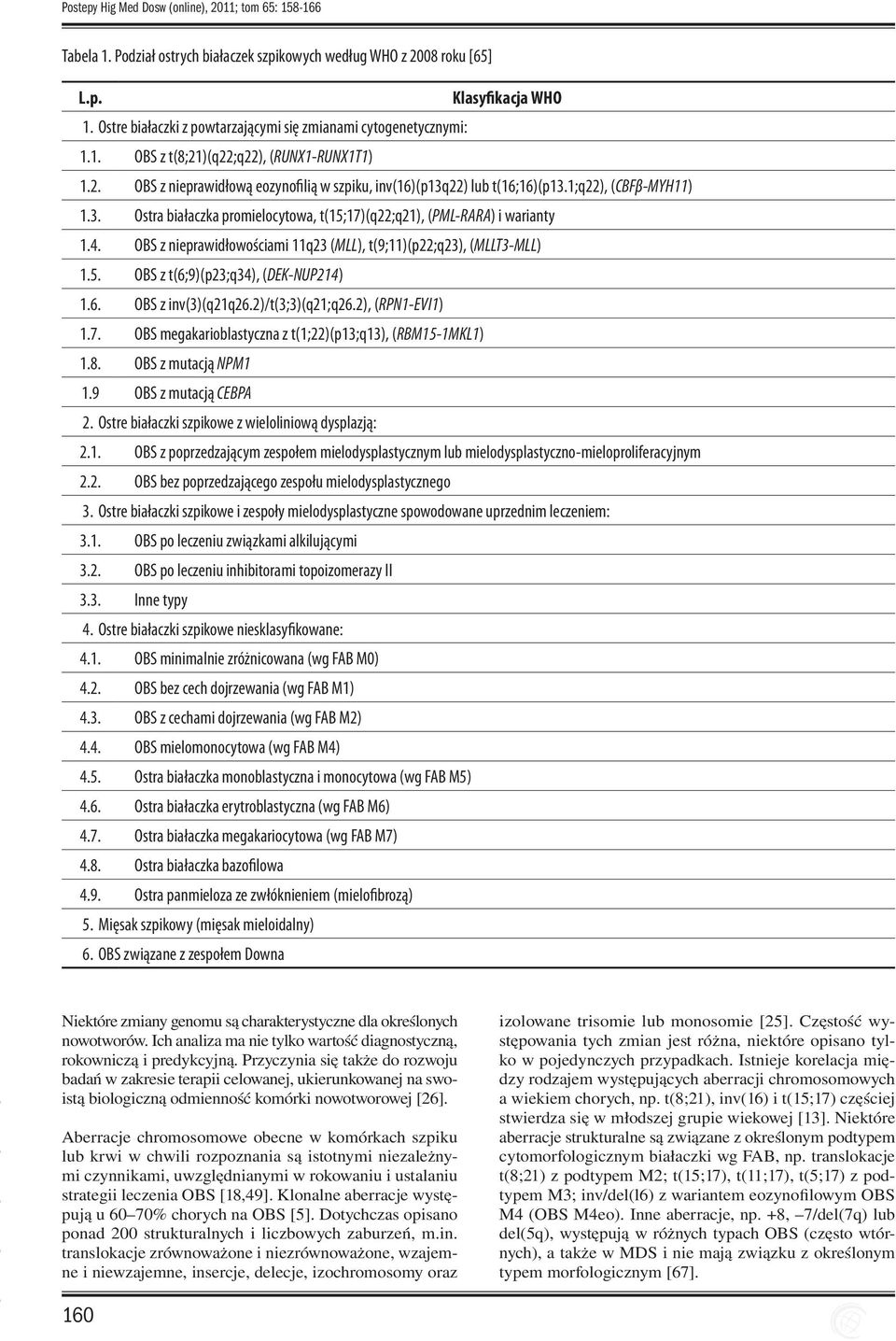 1;q22), (CBFβ-MYH11) 1.3. Ostra białaczka promielocytowa, t(15;17)(q22;q21), (PML-RARA) i warianty 1.4. OBS z nieprawidłowościami 11q23 (MLL), t(9;11)(p22;q23), (MLLT3-MLL) 1.5. OBS z t(6;9)(p23;q34), (DEK-NUP214) 1.