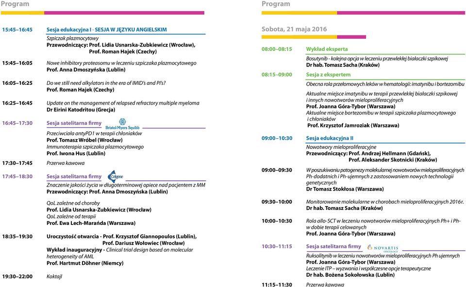 Prof. Roman Hajek (Czechy) 16:25 16:45 Update on the management of relapsed refractory multiple myeloma Dr Eirini Katodritou (Grecja) 16:45 17:30 Sesja satelitarna firmy 17:30 17:45 Przerwa kawowa