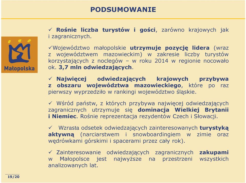 Najwięcej odwiedzających krajowych przybywa z obszaru województwa mazowieckiego, które po raz pierwszy wyprzedziło w rankingi województwo śląskie.