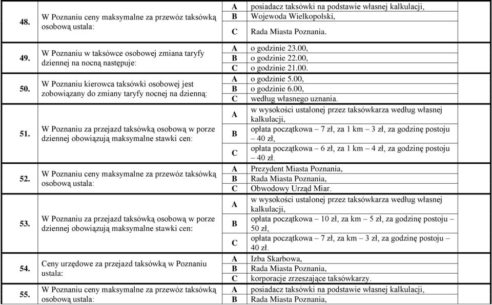 osobową w porze dziennej obowiązują maksymalne stawki cen: W Poznaniu ceny maksymalne za przewóz taksówką osobową ustala: W Poznaniu za przejazd taksówką osobową w porze dziennej obowiązują