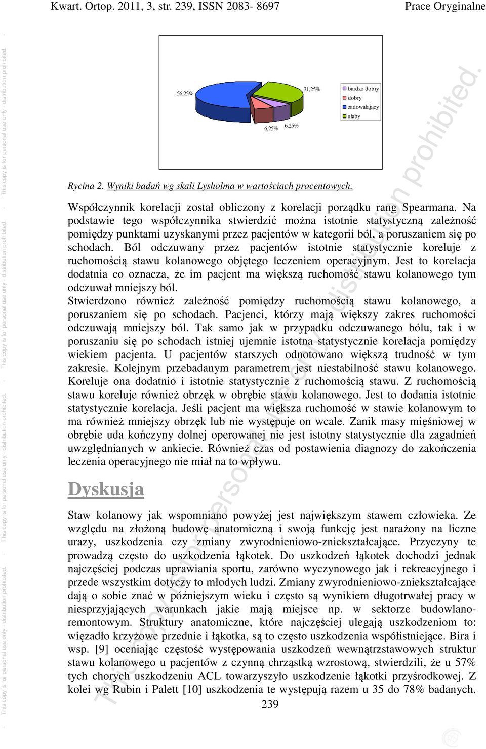 Ból odczuwany przez pacjentów istotnie statystycznie koreluje z ruchomością stawu kolanowego objętego leczeniem operacyjnym.