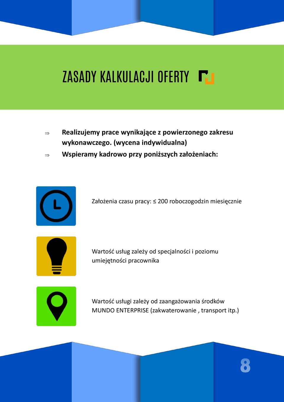 200 roboczogodzin miesięcznie Wartość usług zależy od specjalności i poziomu umiejętności