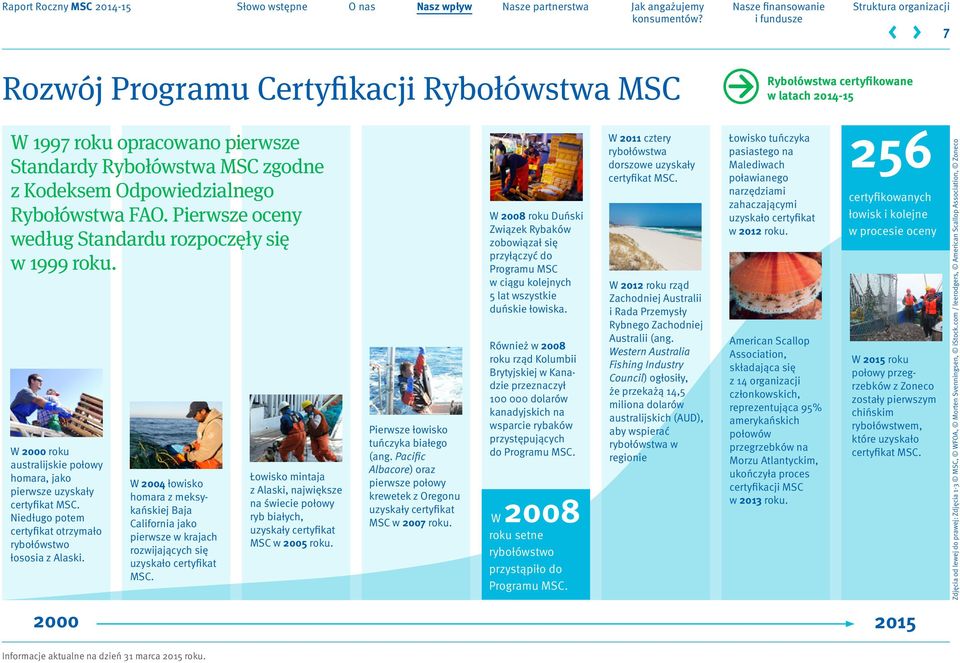 Niedługo potem certyfikat otrzymało rybołówstwo łososia z Alaski. W 2004 łowisko homara z meksykańskiej Baja California jako pierwsze w krajach rozwijających się uzyskało certyfikat MSC.