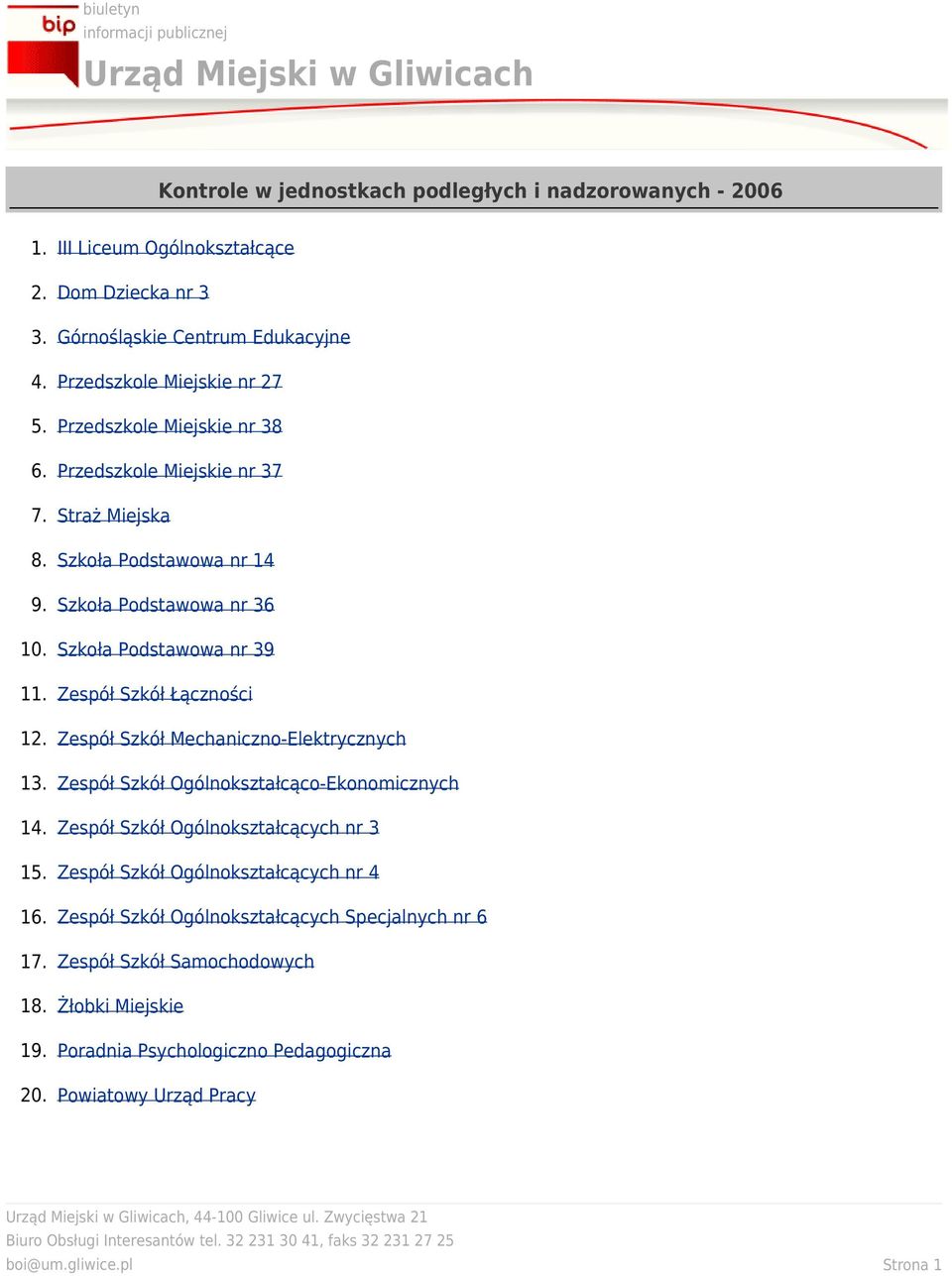 Zespół Szkół Łączności 12. Zespół Szkół Mechaniczno-Elektrycznych 13. Zespół Szkół Ogólnokształcąco-Ekonomicznych 14. Zespół Szkół Ogólnokształcących nr 3 15.