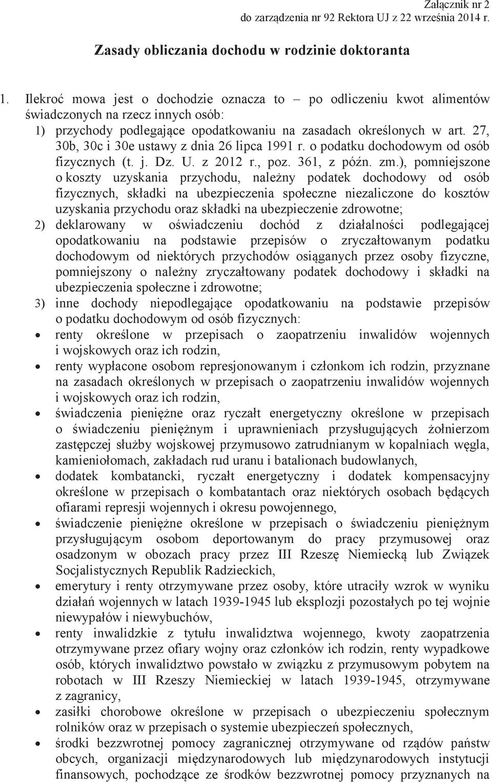 27, 30b, 30c i 30e ustawy z dnia 26 lipca 1991 r. o podatku dochodowym od osób fizycznych (t. j. Dz. U. z 2012 r., poz. 361, z późn. zm.