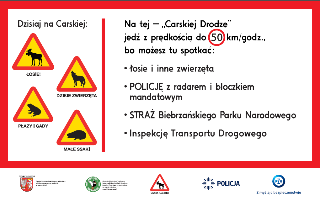 Działania na rzecz bezpieczeństwa na Carskiej Drodze - plany - Zainstalowanie 2 pierwszych progów zwalniających ufundowanych przez Biebrzański Park Narodowy i Starostwo Powiatowe w Mońkach.