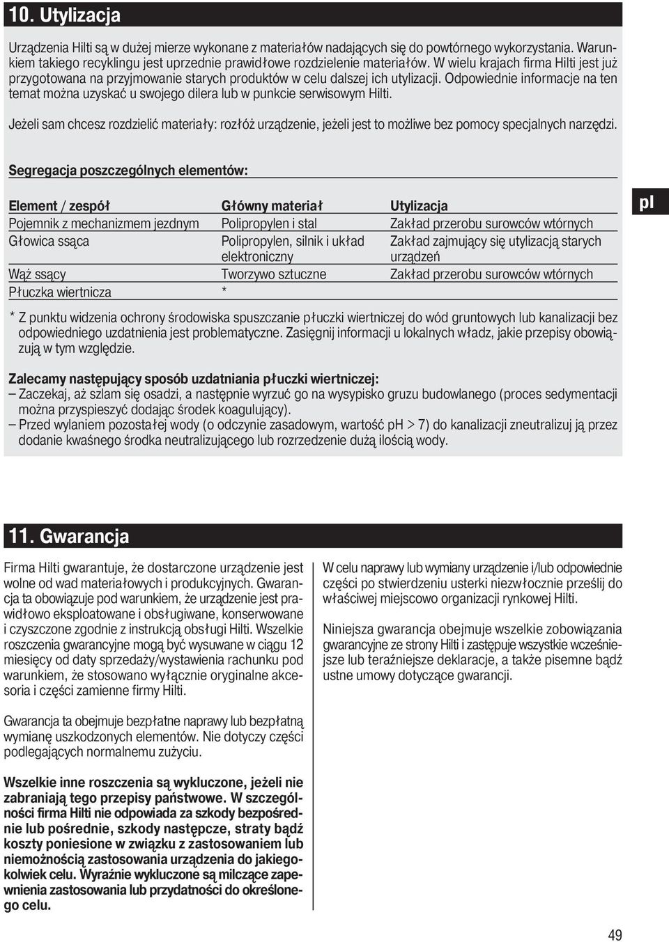 Odpowiednie informacje na ten temat można uzyskać u swojego dilera lub w punkcie serwisowym Hilti.