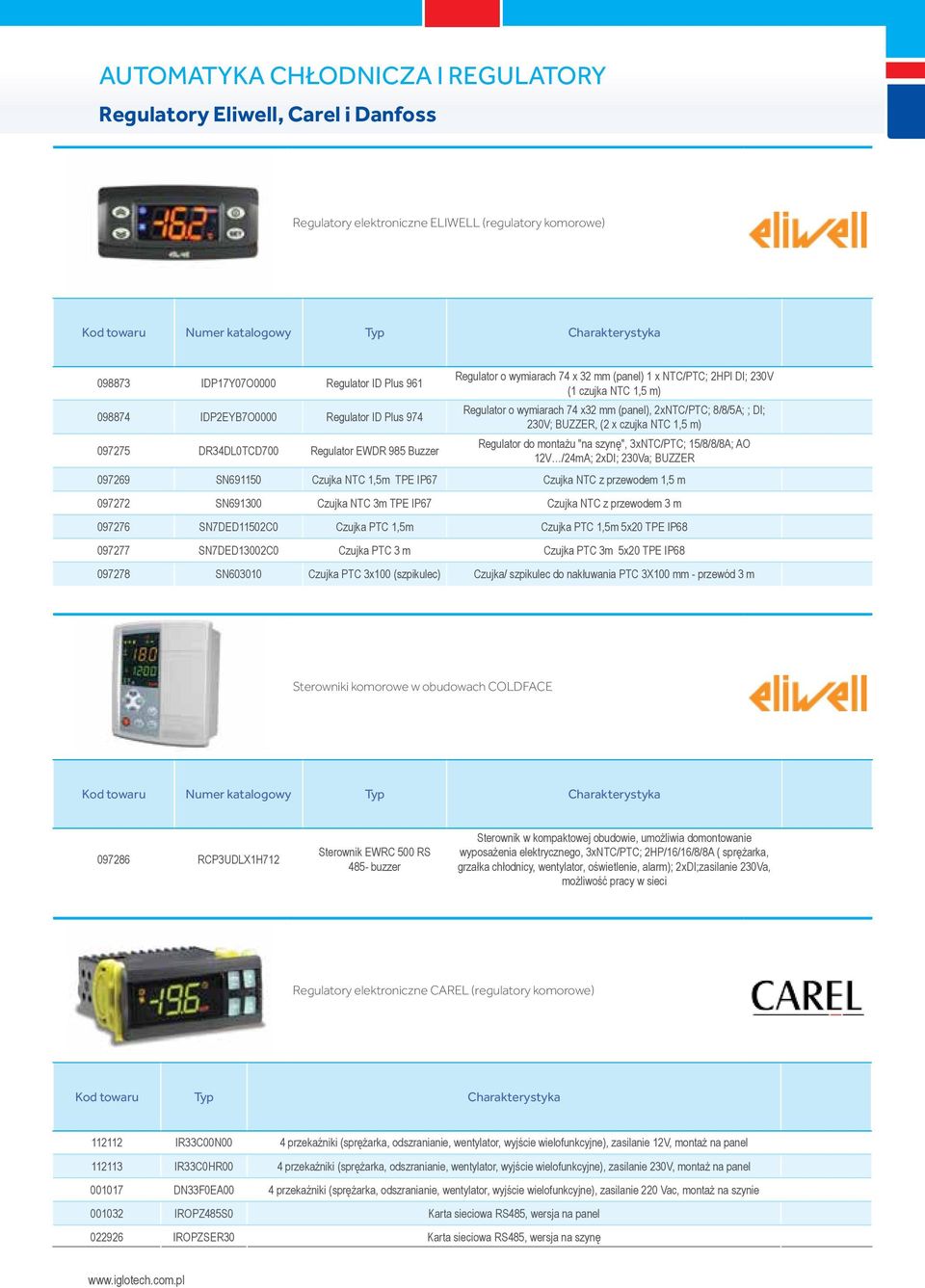 wymiarach 74 x32 mm (panel), 2xNTC/PTC; 8/8/5A; ; DI; 230V; BUZZER, (2 x czujka NTC 1,5 m) Regulator do montażu "na szynę", 3xNTC/PTC; 15/8/8/8A; AO 12V /24mA; 2xDI; 230Va; BUZZER 097269 SN691150