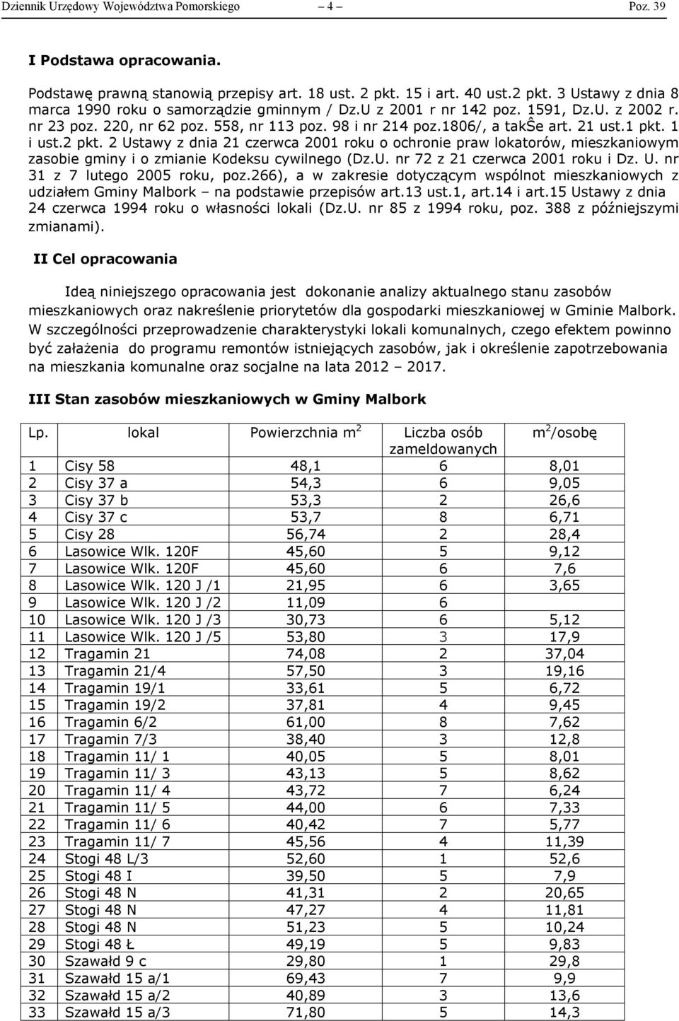 2 Ustawy z dnia 21 czerwca 21 roku o ochronie praw lokatorów, mieszkaniowym zasobie gminy i o zmianie Kodeksu cywilnego (Dz.U. nr 72 z 21 czerwca 21 roku i Dz. U. nr 31 z 7 lutego 25 roku, poz.