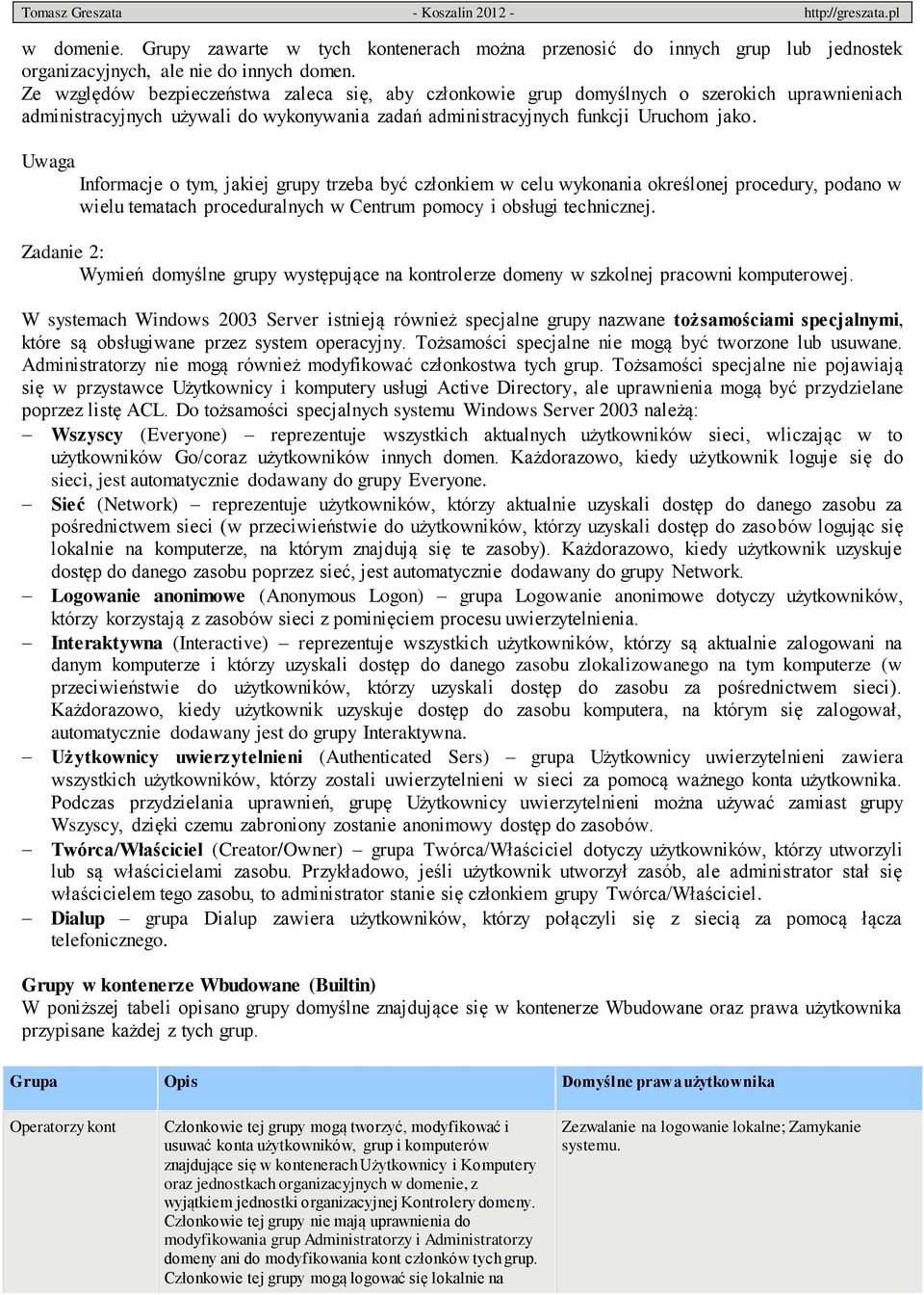 Uwaga Informacje o tym, jakiej grupy trzeba być członkiem w celu wykonania określonej procedury, podano w wielu tematach proceduralnych w Centrum pomocy i obsługi technicznej.