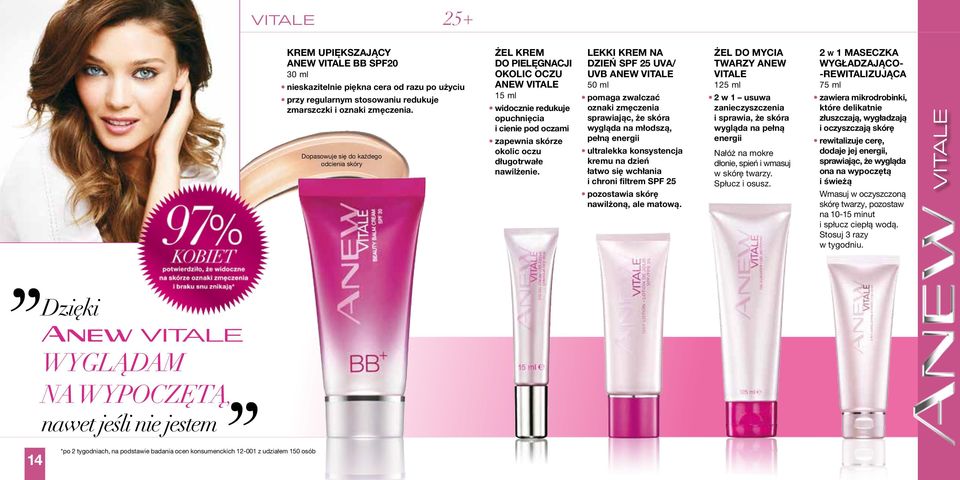 LEKKI KREM NA DZIEŃ SPF 25 UVA/ UVB ANEW VITALE 50 ml pomaga zwalczać oznaki zmęczenia sprawiając, że skóra wygląda na młodszą, pełną energii ultralekka konsystencja kremu na dzień łatwo się wchłania
