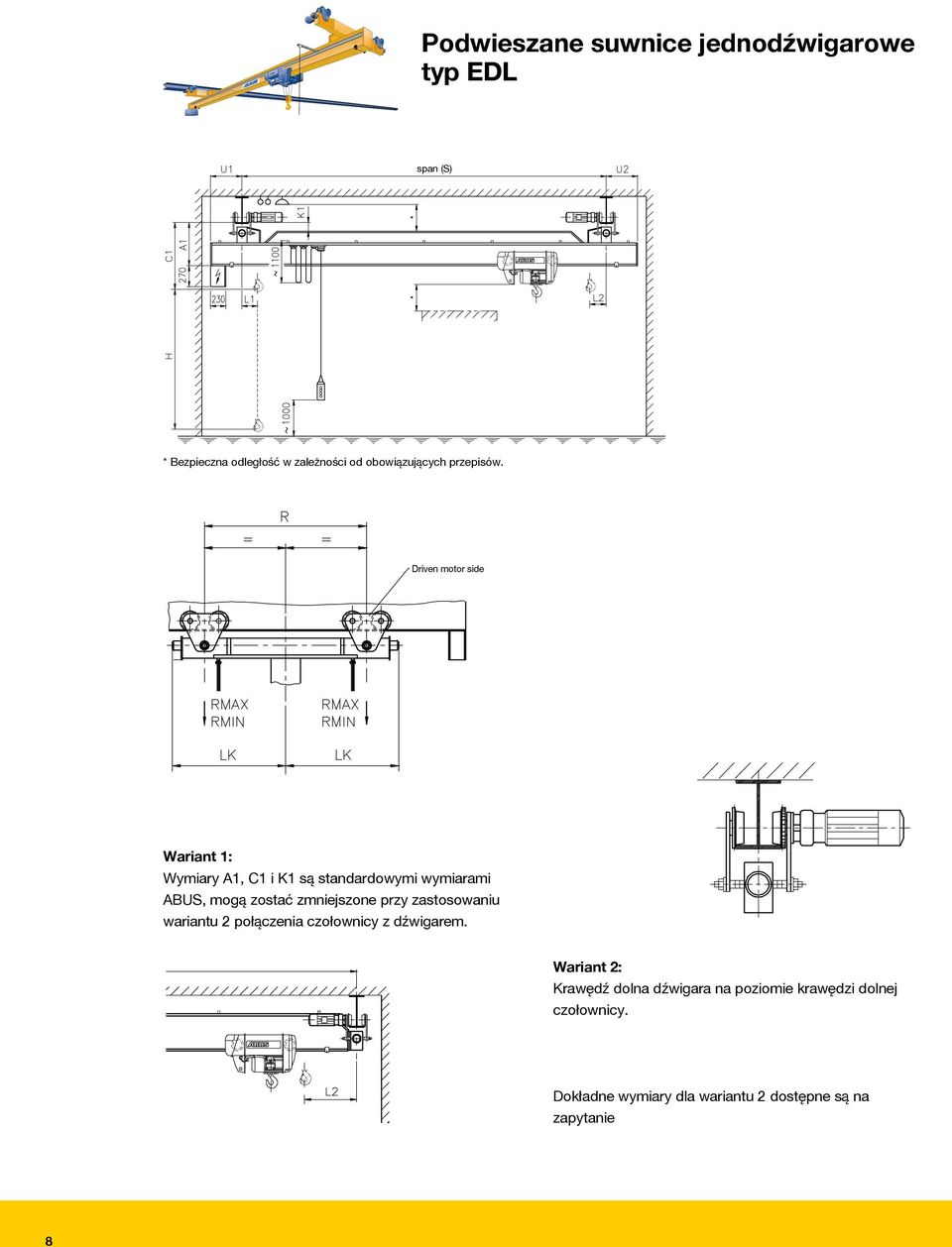 Driven motor side Wariant 1: Wymiary A1, C1 i K1 są standardowymi wymiarami ABUS, mogą zostać