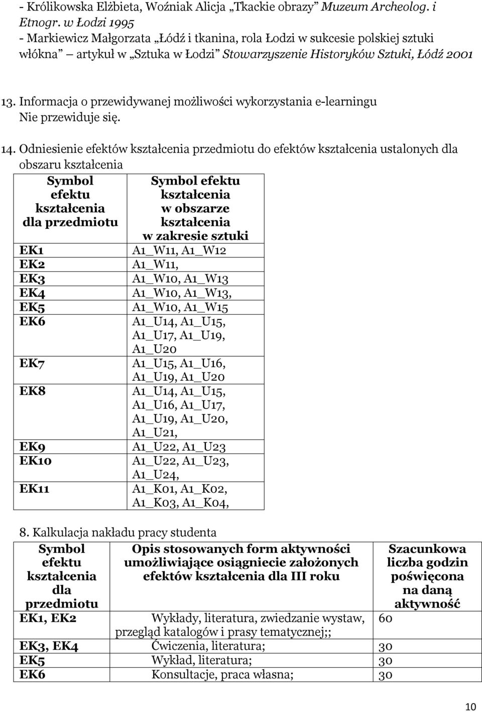 Informacja o przewidywanej możliwości wykorzystania e-learningu Nie przewiduje się. 14.