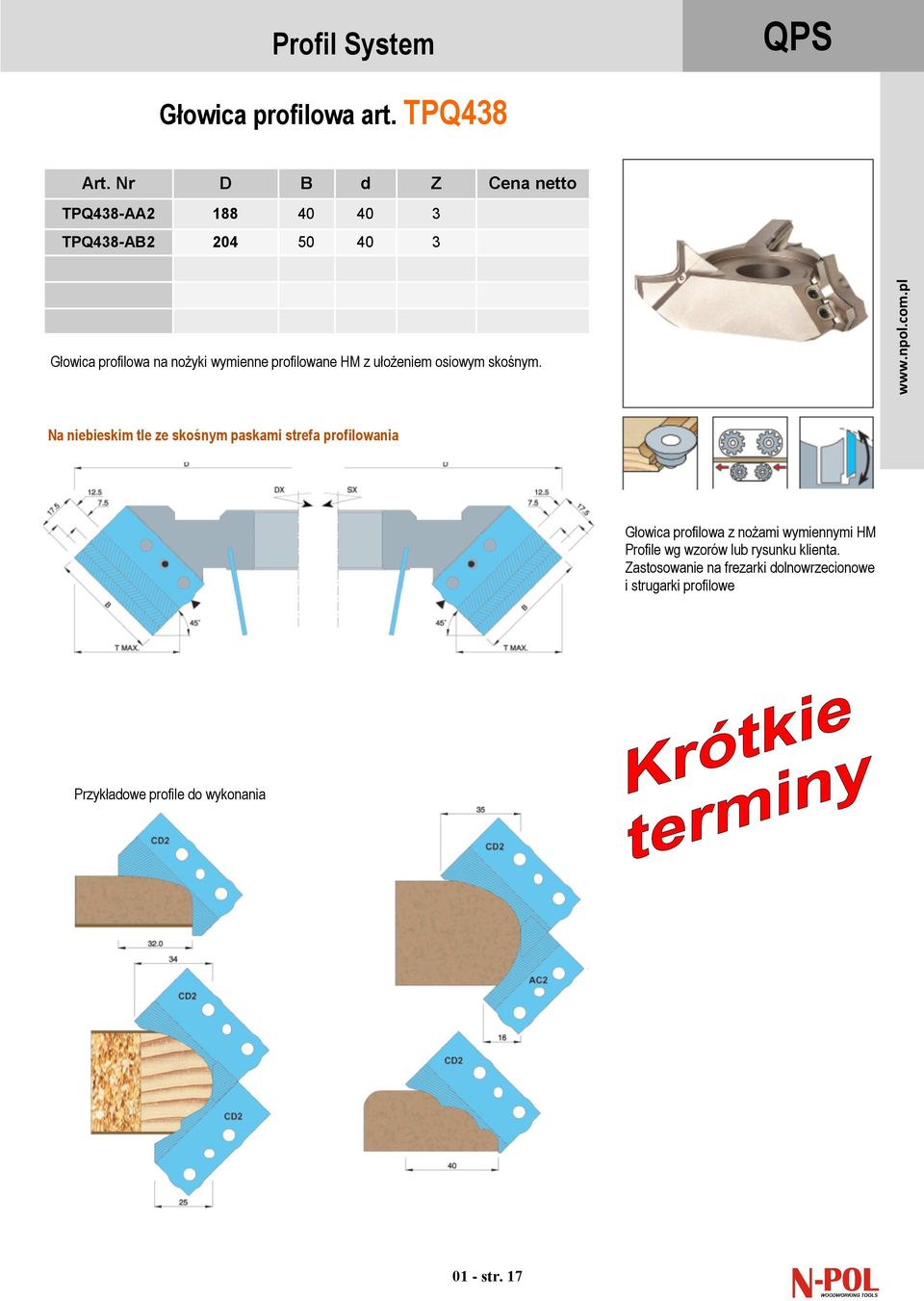 na nożyki wymienne profilowane z ułożeniem osiowym skośnym.