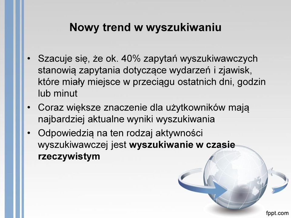 miejsce w przeciągu ostatnich dni, godzin lub minut Coraz większe znaczenie dla