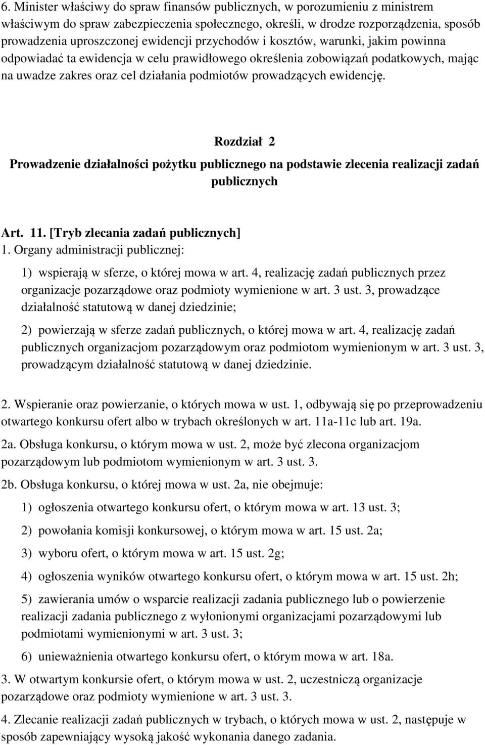 ewidencję. Rozdział 2 Prowadzenie działalności pożytku publicznego na podstawie zlecenia realizacji zadań publicznych Art. 11. [Tryb zlecania zadań publicznych] 1.