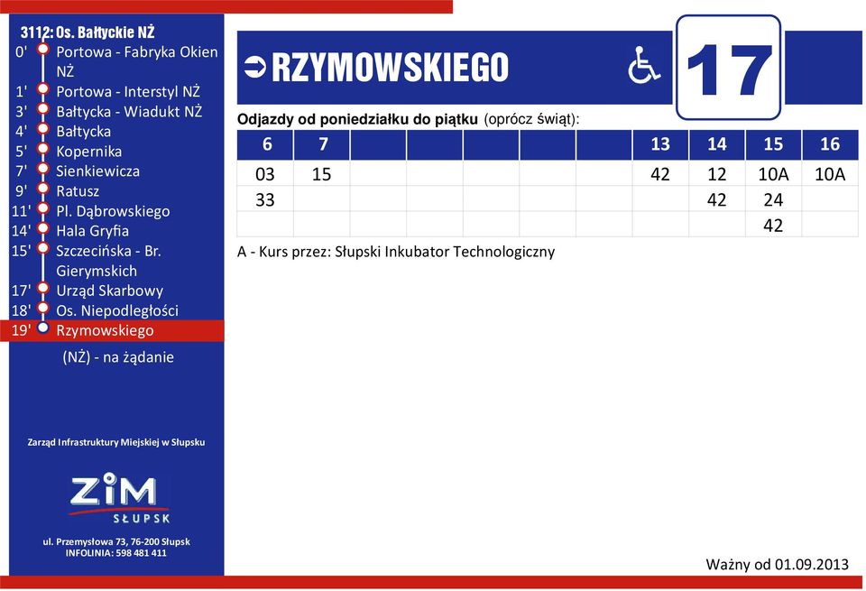 Dąbrowskiego ' Hala Gryfia ' Szczecińska - Br. Gierymskich ' Urząd Skarbowy 18' Os.
