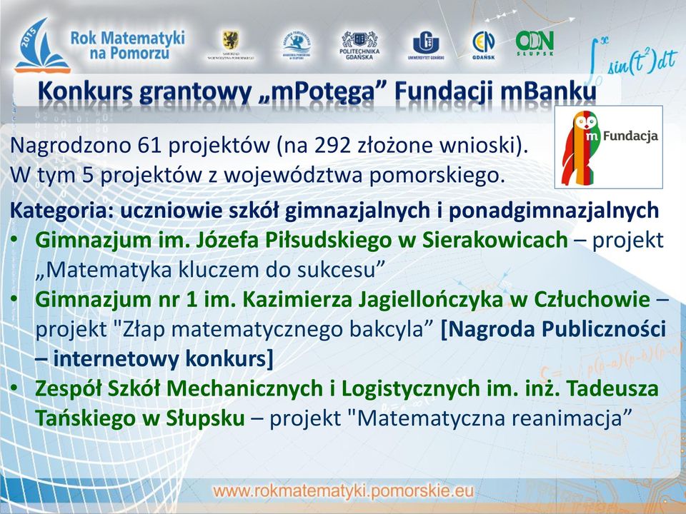 Józefa Piłsudskiego w Sierakowicach projekt Matematyka kluczem do sukcesu Gimnazjum nr 1 im.