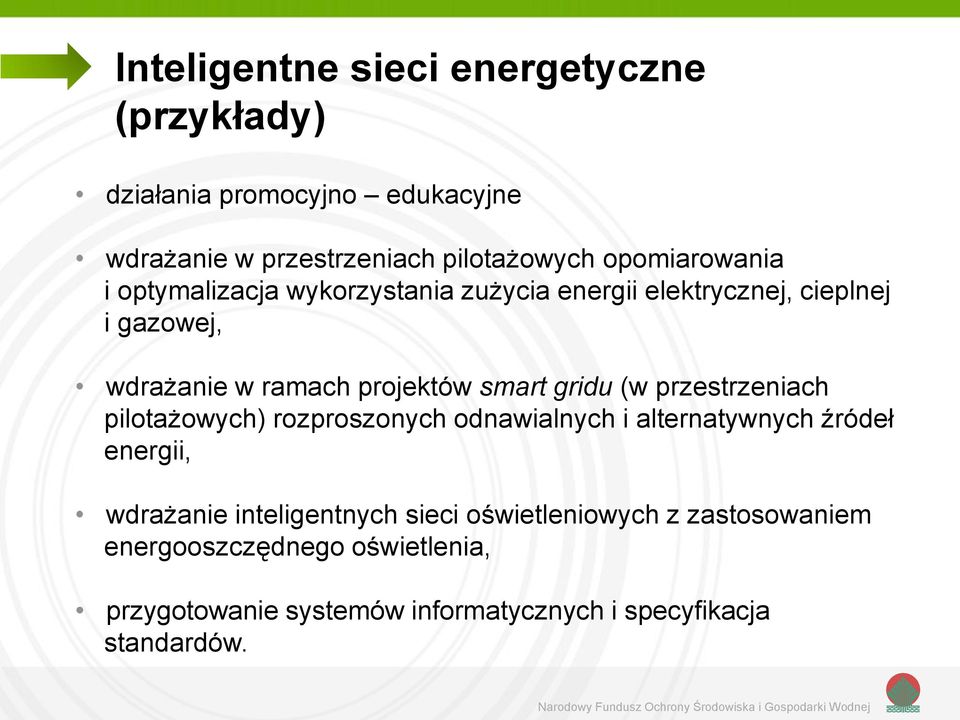 smart gridu (w przestrzeniach pilotażowych) rozproszonych odnawialnych i alternatywnych źródeł energii, wdrażanie