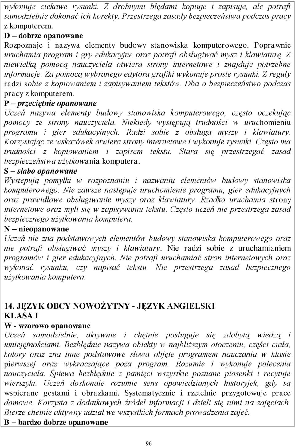 Z niewielką pomocą nauczyciela otwiera strony internetowe i znajduje potrzebne informacje. Za pomocą wybranego edytora grafiki wykonuje proste rysunki.
