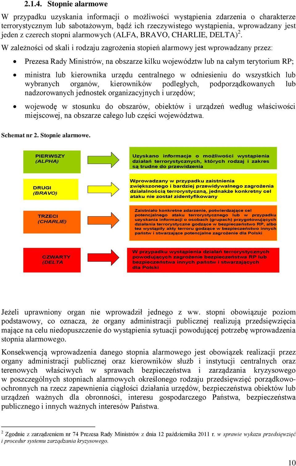 czerech stopni alarmowych (ALFA, BRAVO, CHARLIE, DELTA) 2.
