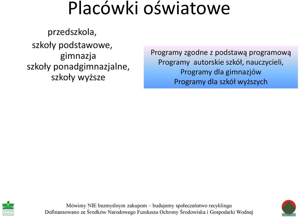 dla gimnazjów Programy dla szkół wyższych Mówimy NIE bezmyślnym zakupom budujemy