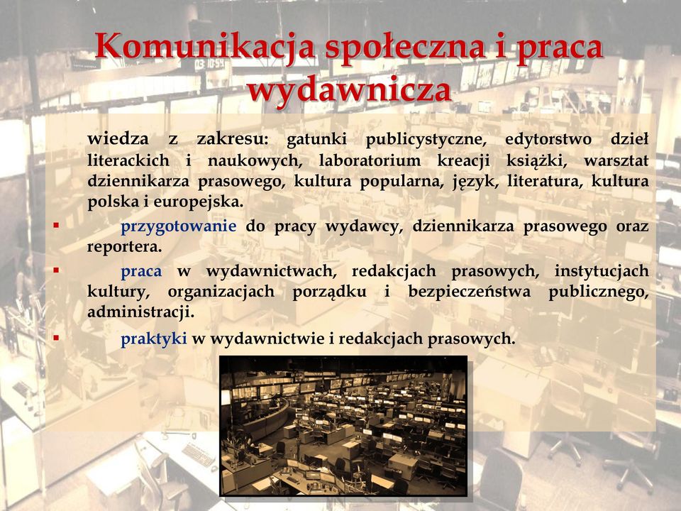 europejska. przygotowanie do pracy wydawcy, dziennikarza prasowego oraz reportera.