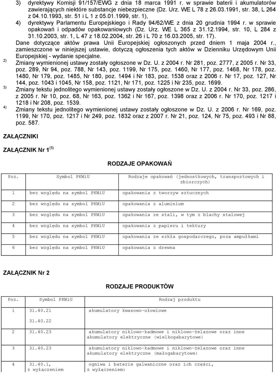 1994, str. 10, L 284 z 31.10.2003, str. 1, L 47 z 18.02.2004, str. 26 i L 70 z 16.03.2005, str. 17). Dane dotyczące aktów prawa Unii Europejskiej ogłoszonych przed dniem 1 maja 2004 r.