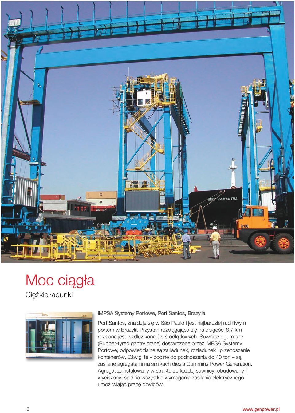 Suwnice ogumione (Rubber-tyred gantry crane) dostarczone przez IMPSA Systemy Portowe, odpowiedzialne są za ładunek, rozładunek i przenoszenie kontenerów.
